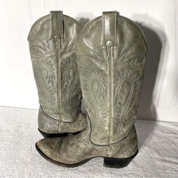 Vintage Grey Green Leather Pointed Toe Cowboy Boots 8.5 - Picture 14 of 16
